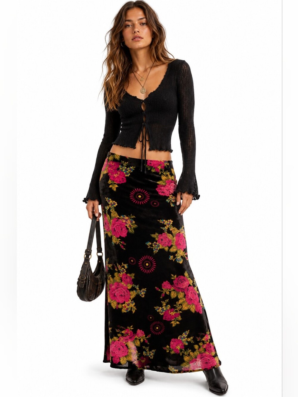 Nasty Gal Floral Devoré Velvet Maxi Skirt Size 4 Whimsigoth Burnout Grunge chic